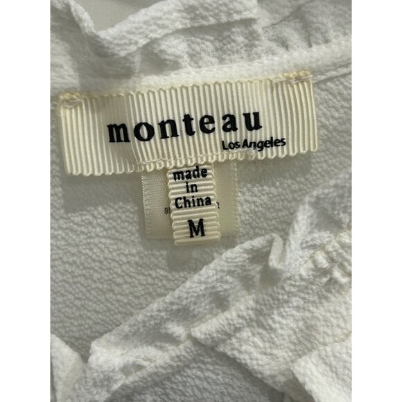 Monteau Los Angeles Womens White Medium Lace Trim Flutter Sleeve Top Sz Medium - Picture 5 of 9